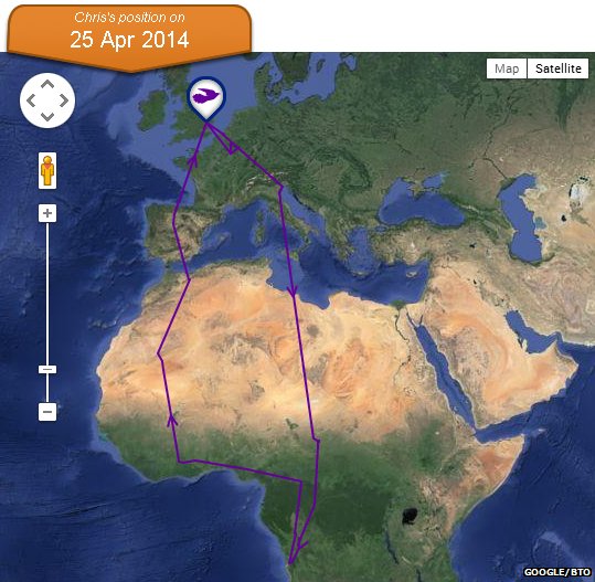 Chris returned to the UK through West Africa, crossing over the western Sahara into North Africa