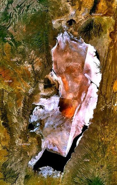 Lake Natron as viewed from satellites. © NASA.