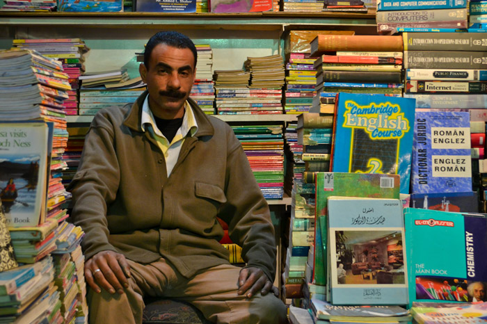 Seller in his book store in El-Nabi Danial street in Alexandria in Egypt
