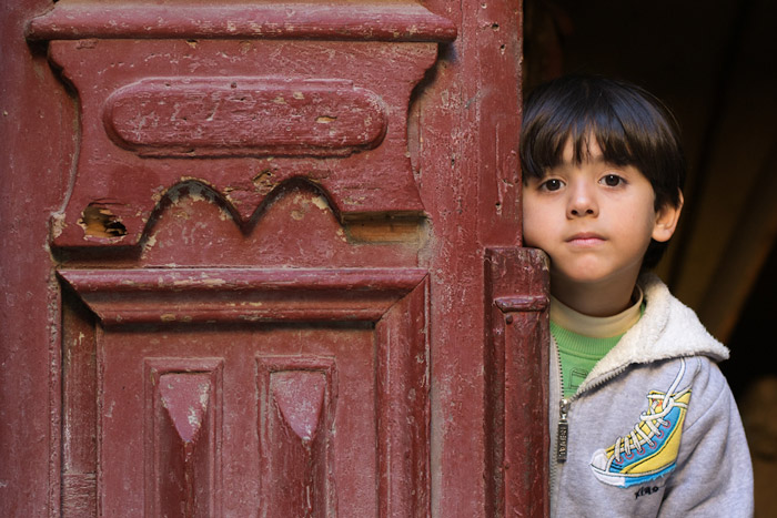 A young boy in Kom El-Dikka region in Alexandria in Egypt