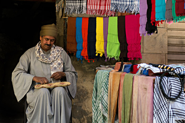 Tailor working in his shop in El-Souk region in Luxor in Egypt