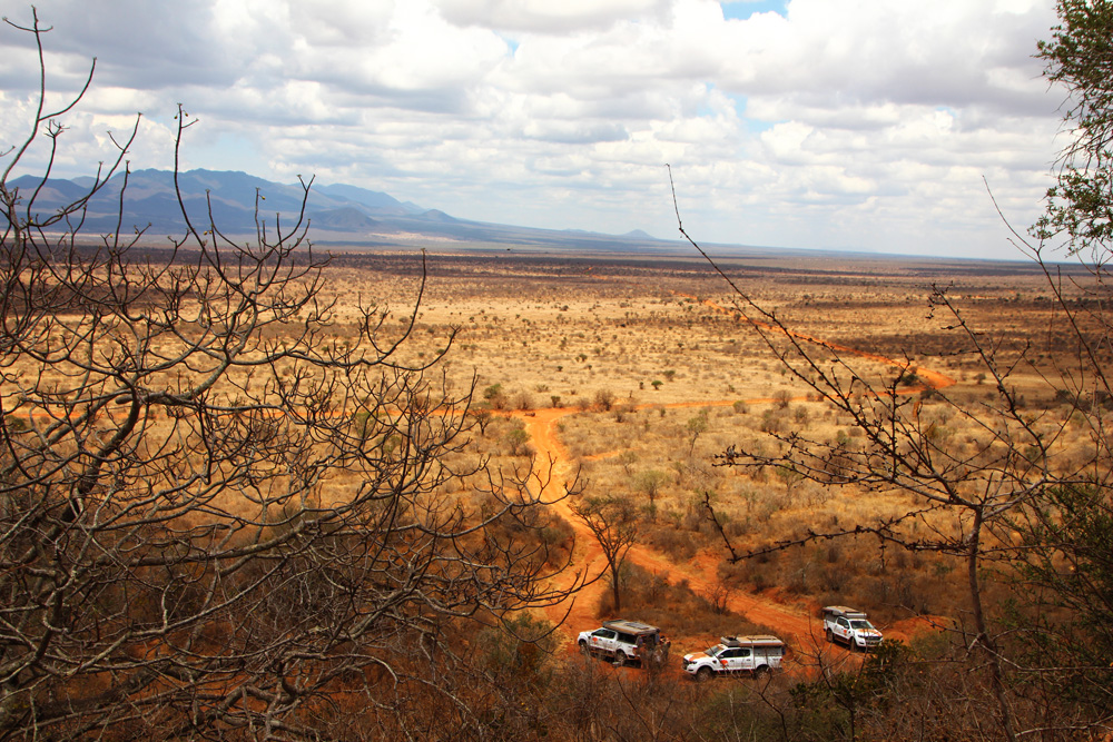 vehicles driving in Tsavo in Kenya