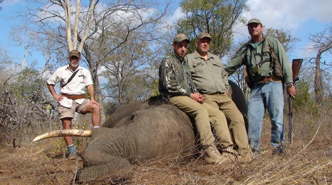 Hunters with a dead elephant, hunting