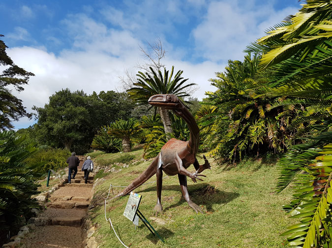 Cycads, dinosaur sculpture, Kirstenbosch Botanical Gardens, Cape Town, South Africa