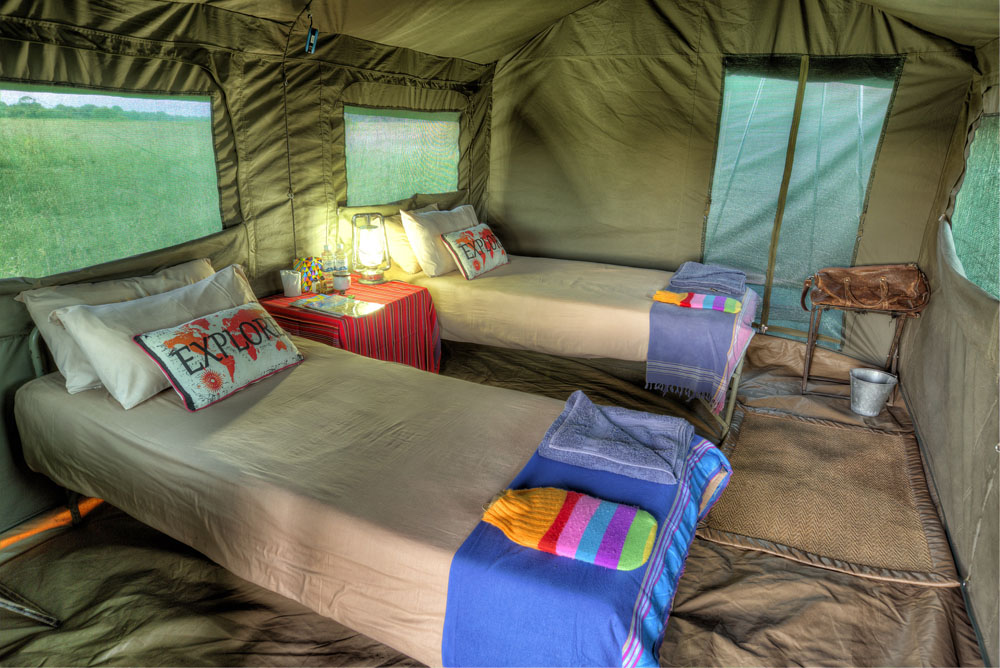 inside a tented camp, canvas tent, African safari