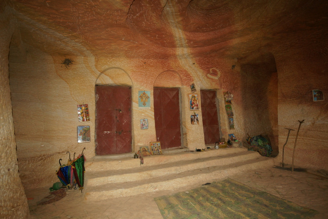 Inside a rock-hewn church in Ethiopia