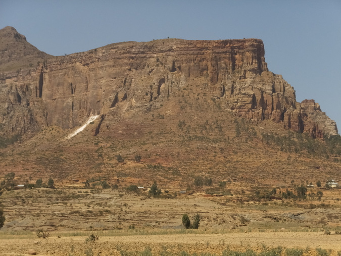 Large mountain in Ethiopia where they carve out churches from rock