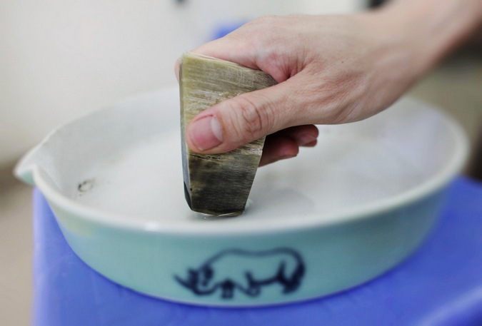 Rhino horn being made into powder