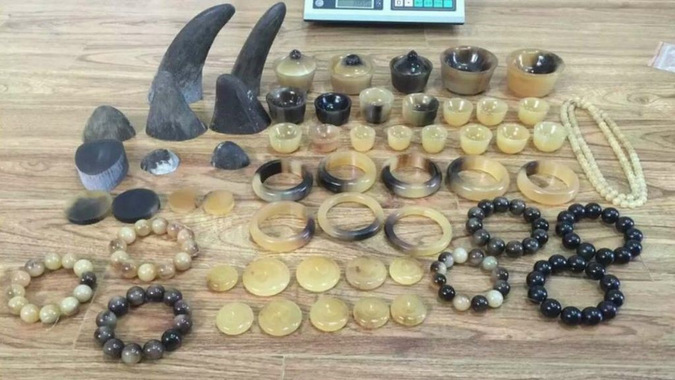 Rhino horn made into jewellery and small items