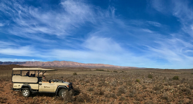 Game drive vehicle in the bush in South Africa