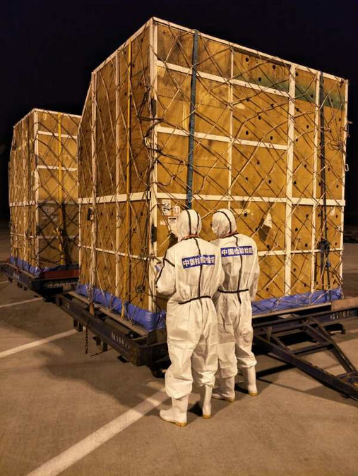 Transport crates carrying giraffes heading to China