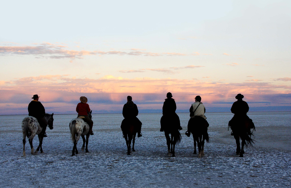 Riding across the Makgadikgadi Pans