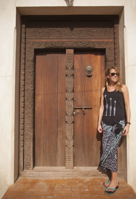 An intricately carved Lamu-style door in Lamu Town, Kenya