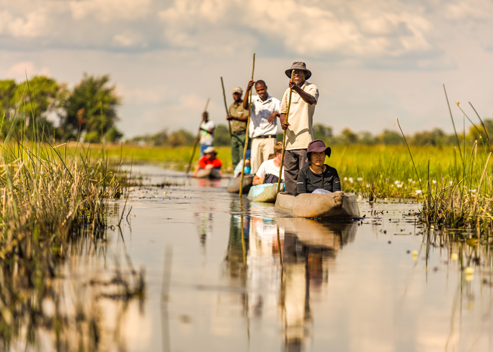 Gliding down the water channels of Okavango Delta in a mokoro