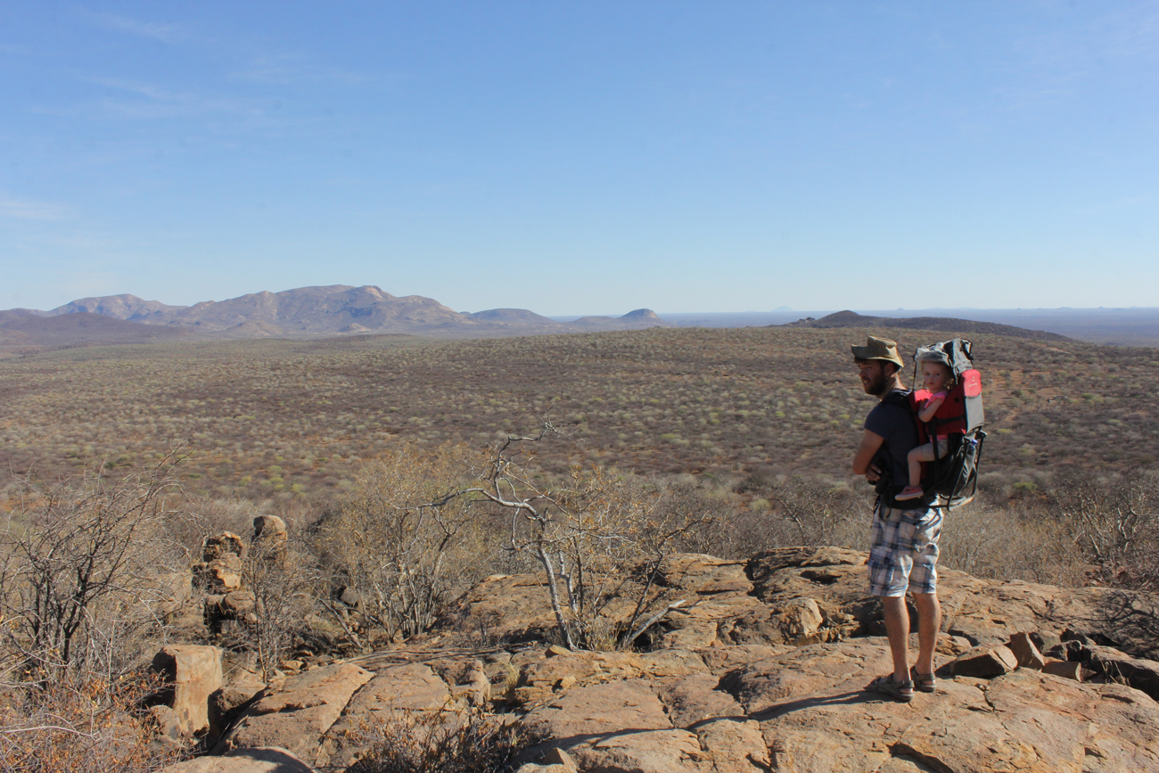 Erongo Plateau Camp with hiker and child, Namibia