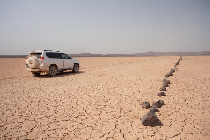 Driving in the arid desert of Djibouti