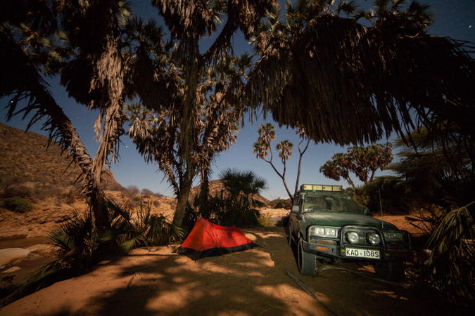 Tent and Land Cruiser in Shaba National Reserve in Kenya