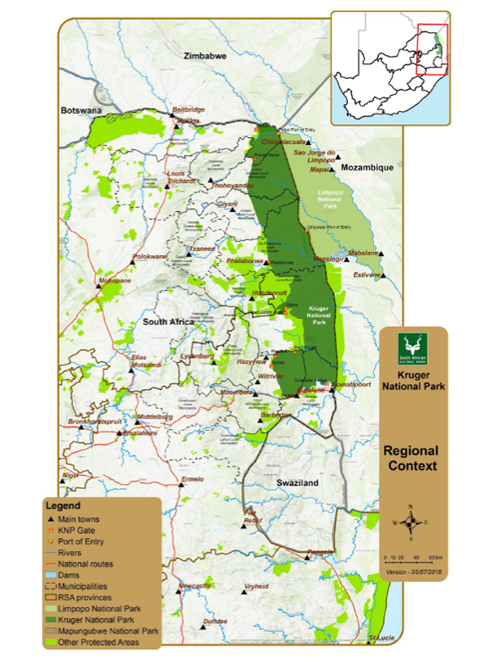 Regional map showing location of Kruger National Park