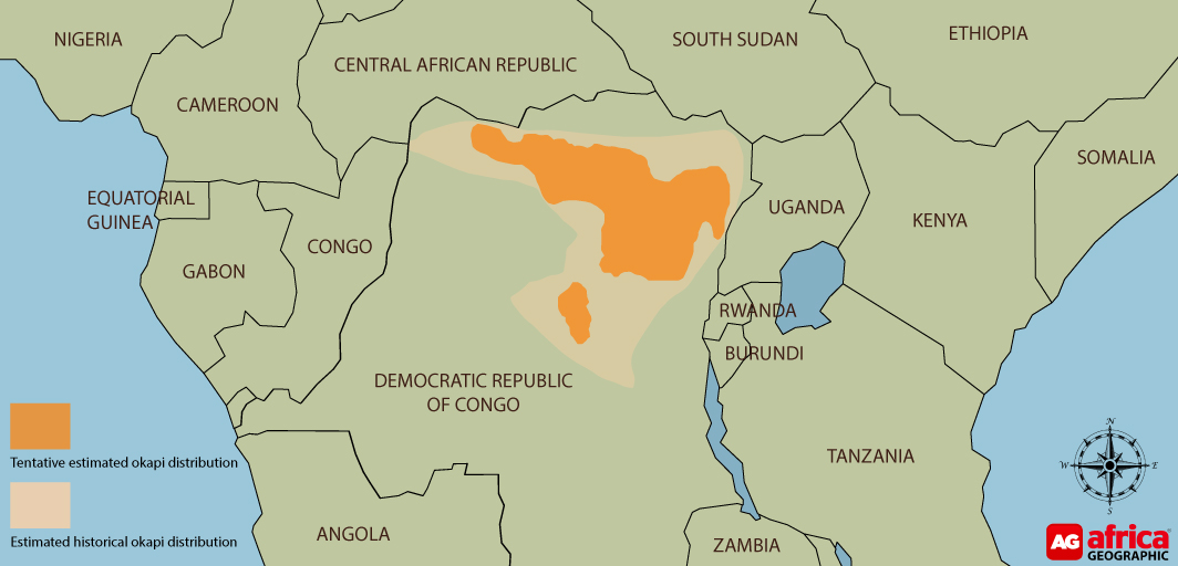 Okapi distribution map