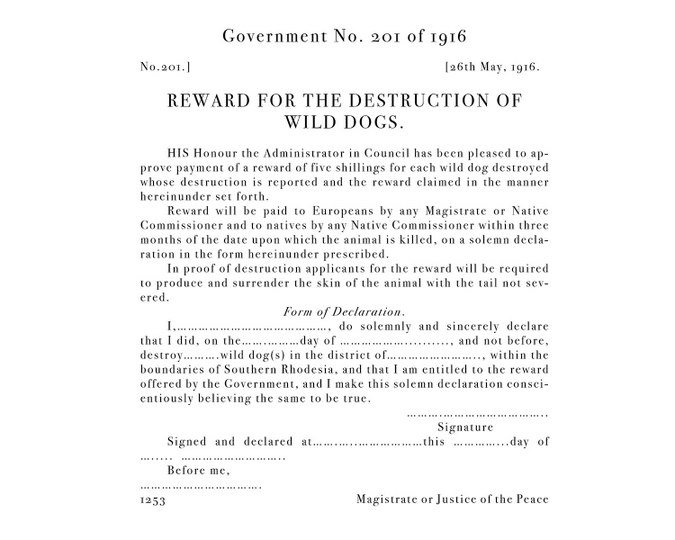 Reward for the destruction of wild dogs notice from 1916
