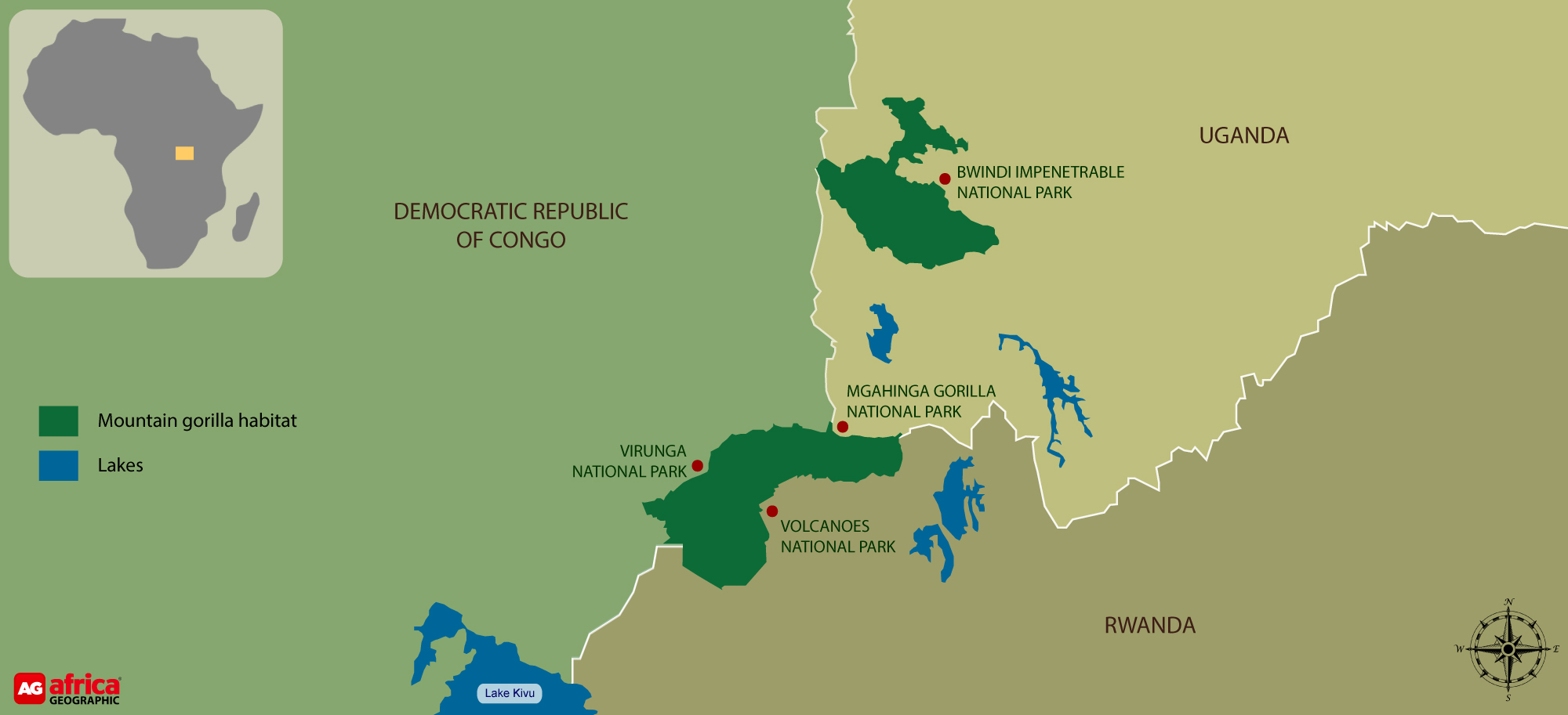 Mountain Gorilla Habitat Map   MOUNTAIN GORILLA MAP 