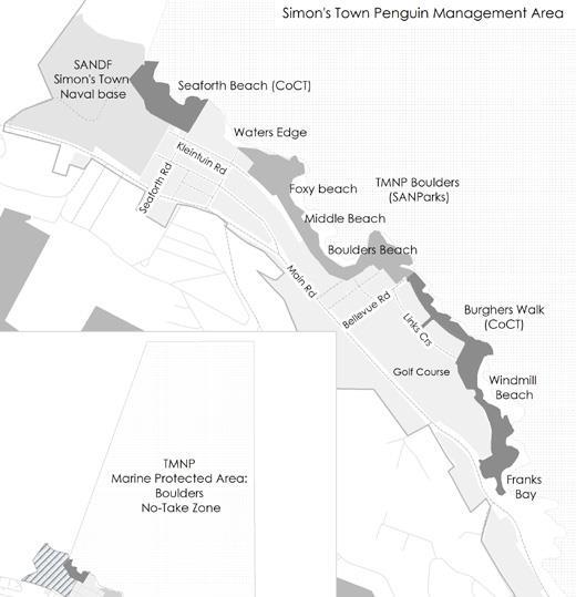 Map showing the Simon's Town penguin management area