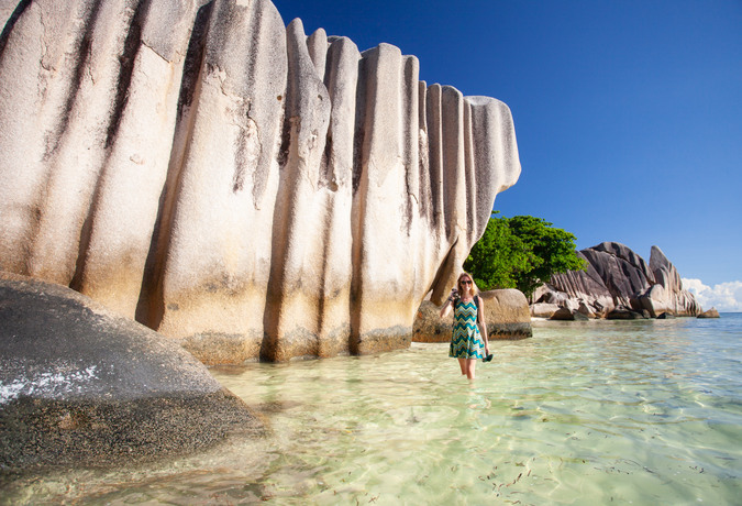 Beach and rocks at La Digue, Seychelles