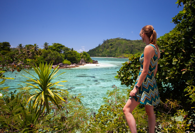 Blue azure waters in Mahé in the Seychelles