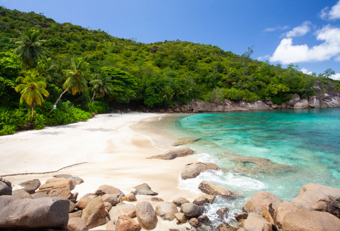 Blue beach on Mahé in the Seychelles