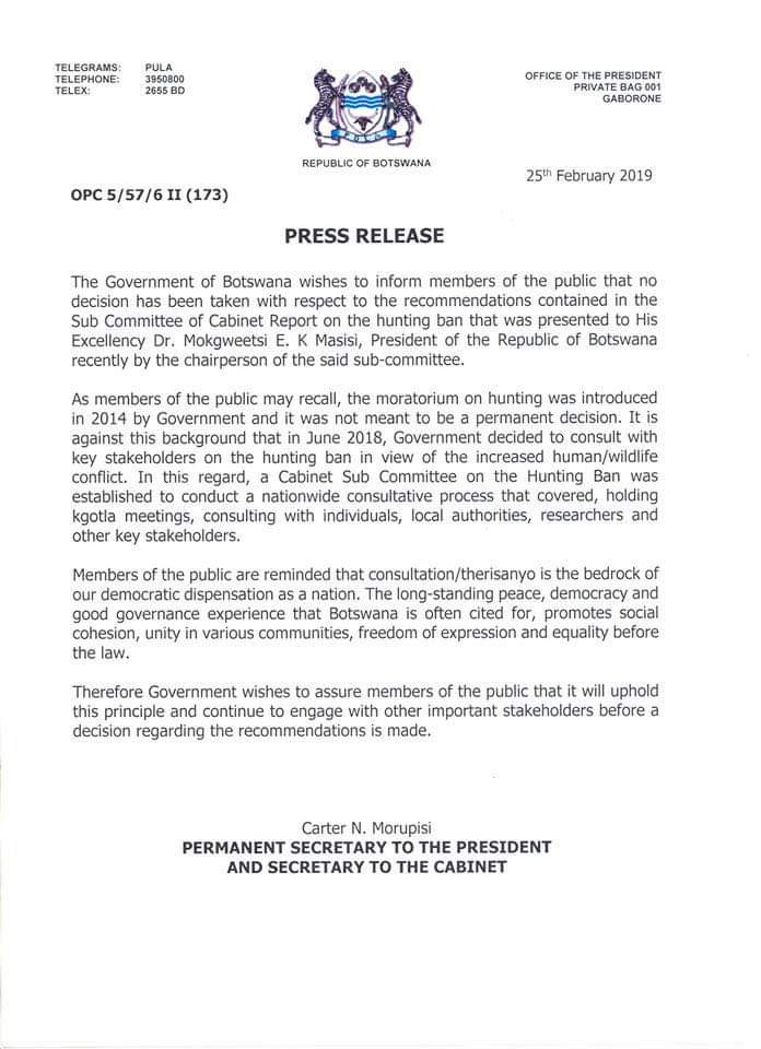 Press release from Botswana Government