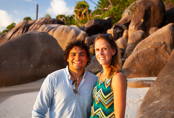 The author and his partners on Praslin in the Seychelles 