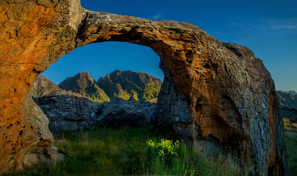 One of the many rock arches in Sehlabathebe National Park, Lesotho © Hesté de Beer