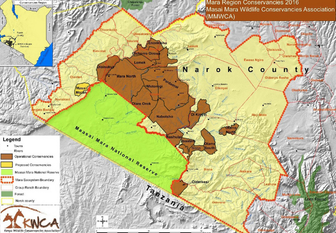 Map of the conservancies and the Maasai Mara National Reserve, Kenya