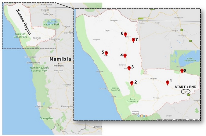 Map of Kunene region in Namibia