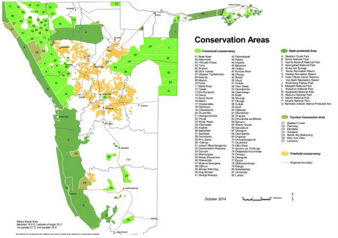 Map of conservation areas in Namibia