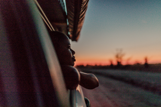 Looking out a car window