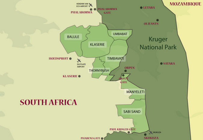 Map showing Greater Kruger and Kruger National Park