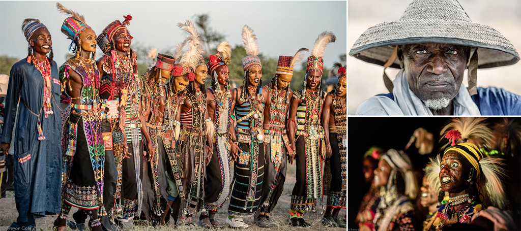 Man from Wodaabe nomadic tribe painting face - Stock Image - C055