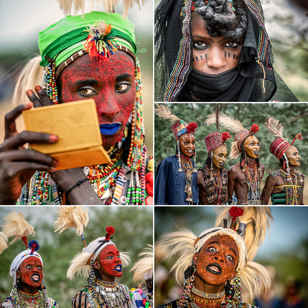 Man from Wodaabe nomadic tribe painting face - Stock Image - C055