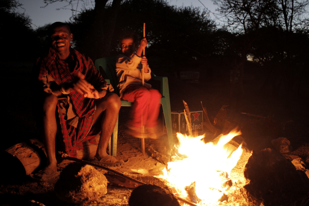 Maasai around a campfire in Tanzania