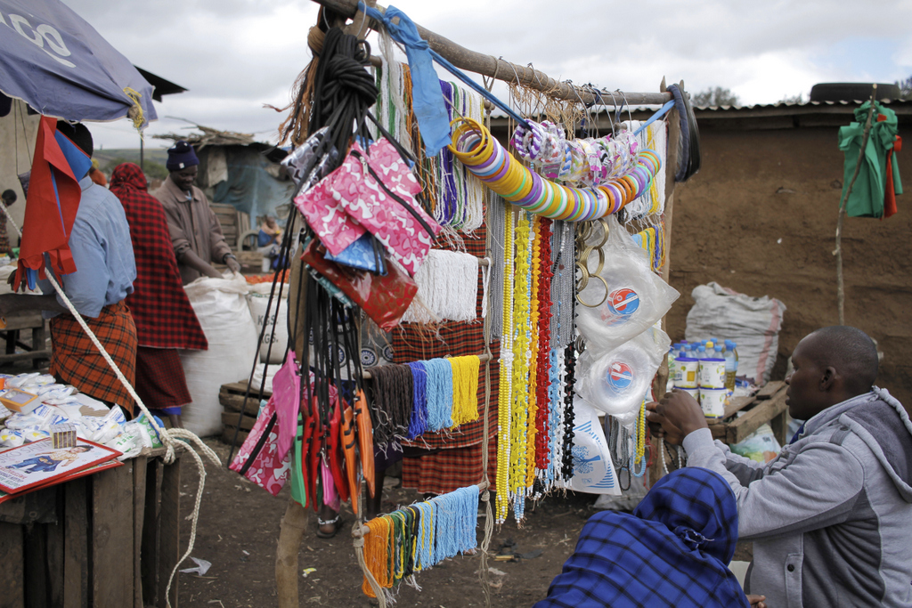 Beaded bangles and necklaces for sale at Monduli Juu market in Tanzania