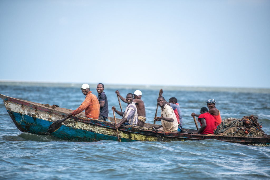 Fisherman in a boat on the sea in Bazaruto in Mozambique