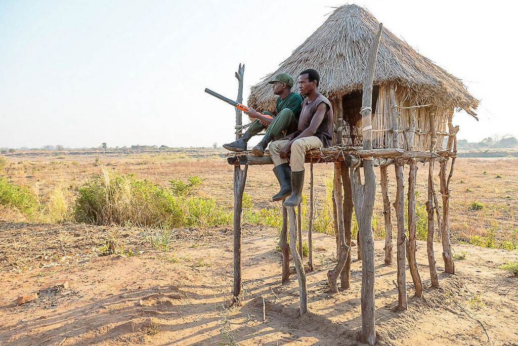 Two men on patrol near South Luangwa National Park, Zambia